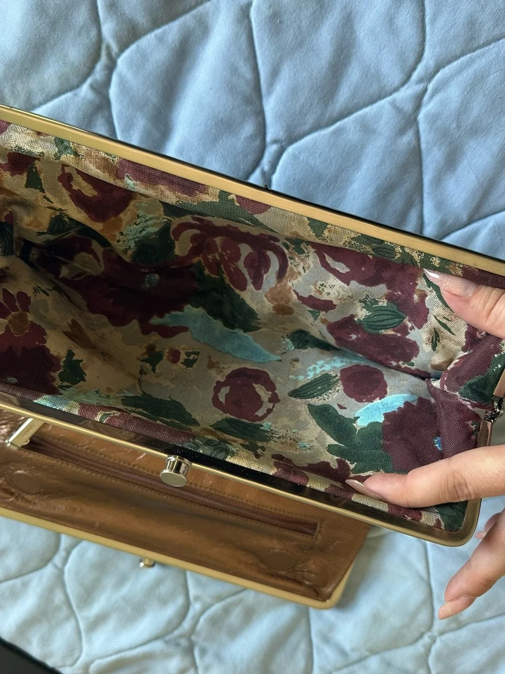 HOBO Brown Leather Frame Clutch with Gold Tone Hardware